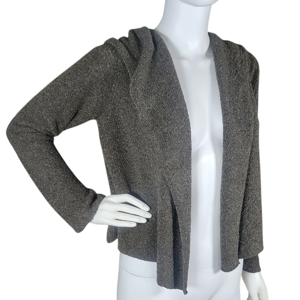 Eileen Fisher Short Envelope Cardigan Womens S‎ Brown Silk Blend Open Front Knit